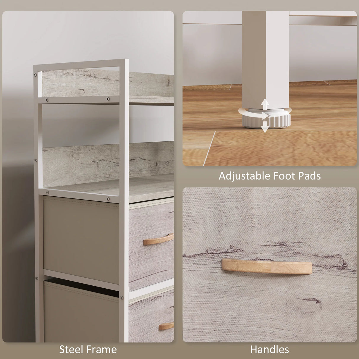 HOMCOM Rustic Chest of Seven Fabric Drawers - Natural Wood Finish