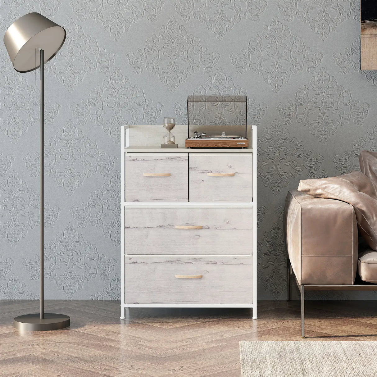 HOMCOM Rustic Chest of Four Fabric Drawers - Black