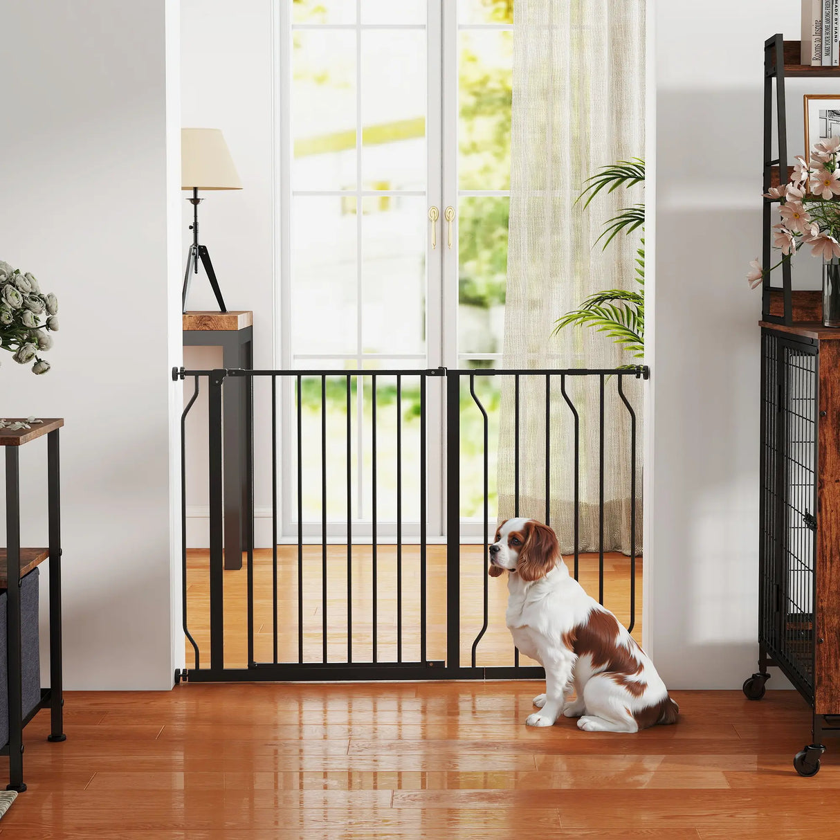 PawHut Wide Dog Safety Gate, with Door Pressure, for Doorways, Hallways, Staircases - Black