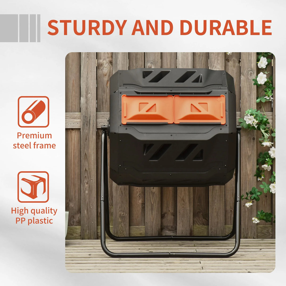 Outsunny 160L 360 Rotating Dual Chamber Composter - Orange