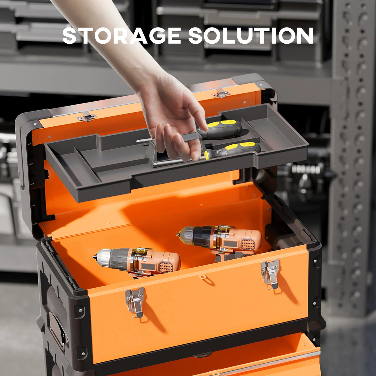 HOMCOM 3-in-1 Stackable Rolling Tool Box - Orange