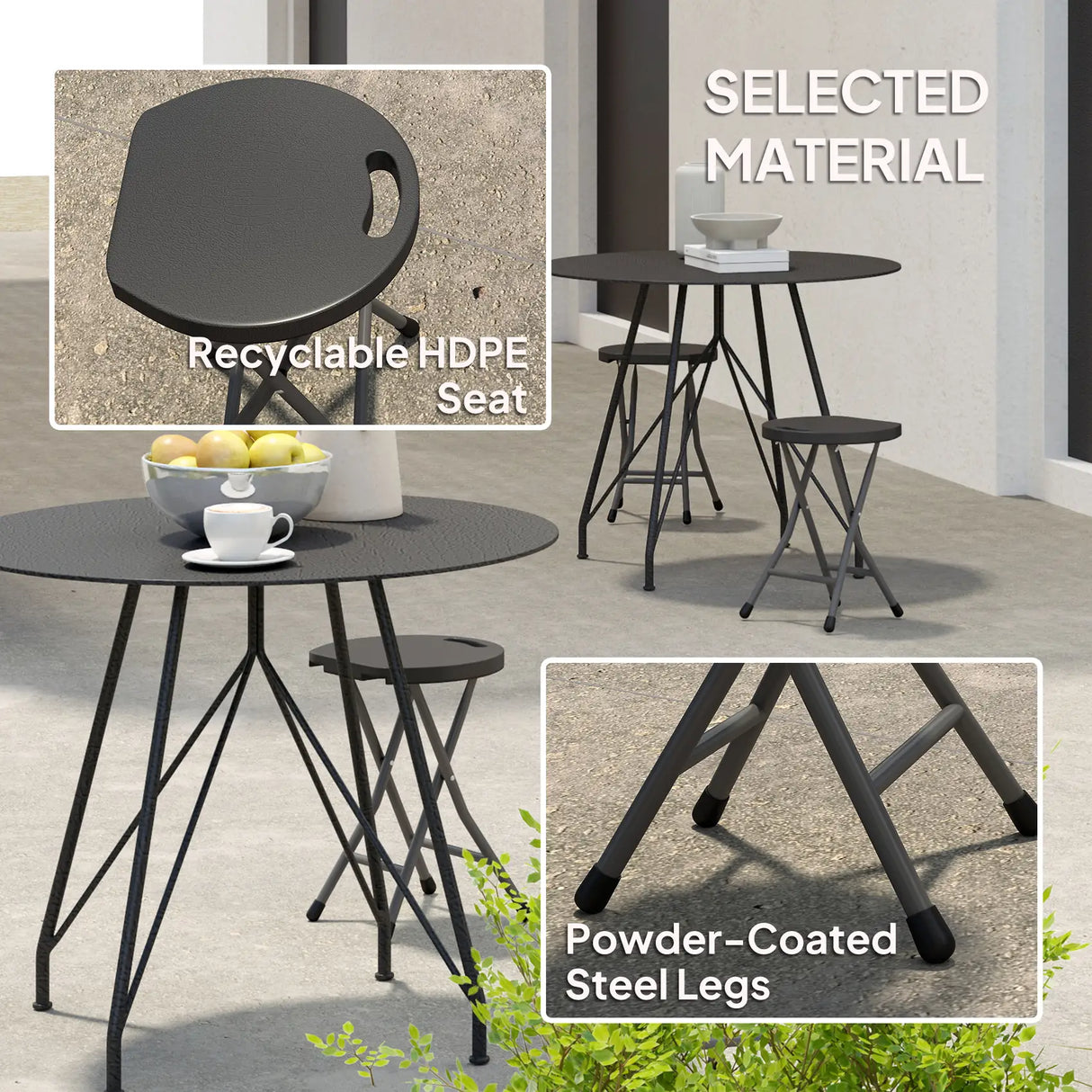 Outsunny Set of Four Folding Carry Stools - Charcoal Grey