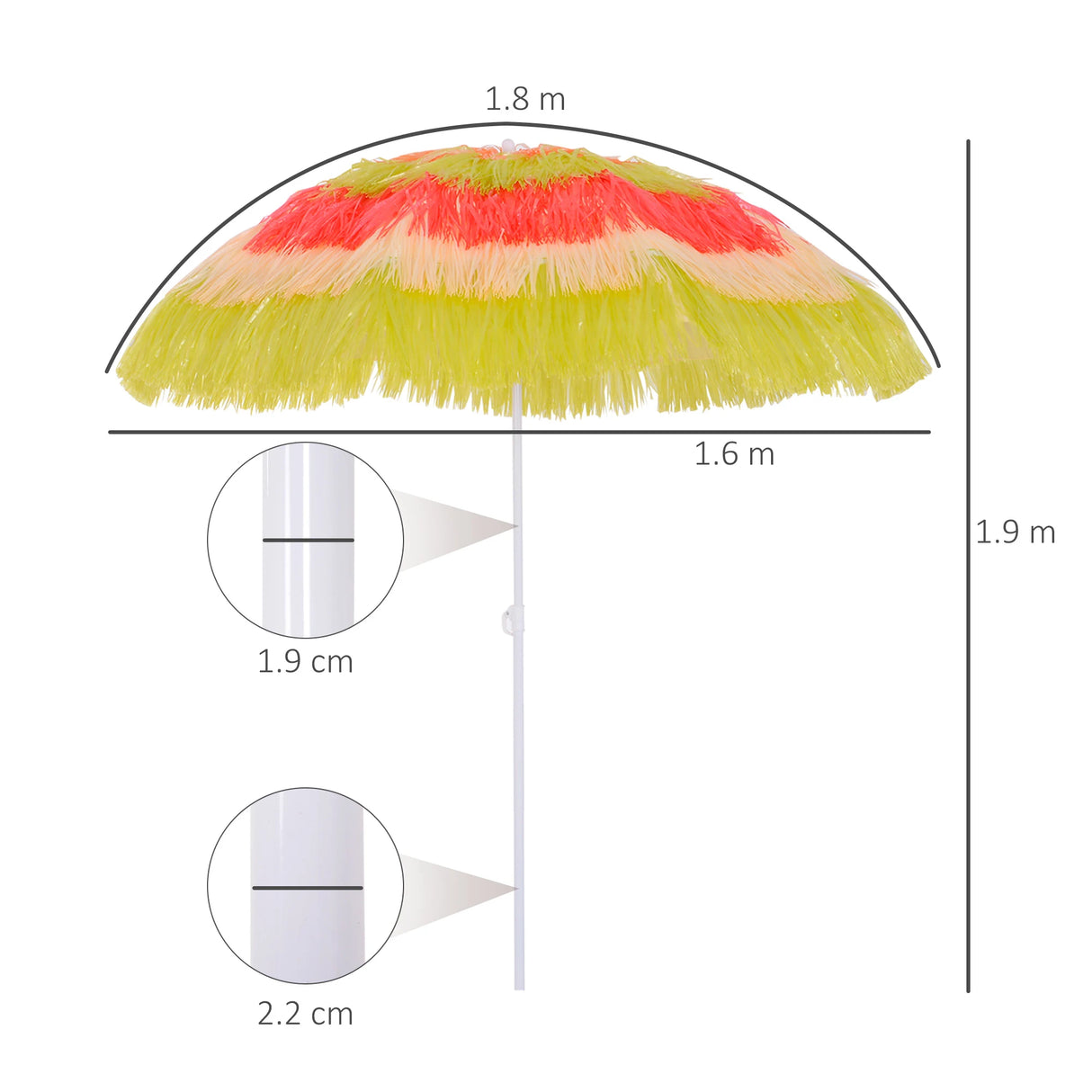 Outsunny 1.6m Garden Hawaii Parasol, Patio Beach Sun Umbrella Sunshade Hawaiian Folding Tilting Crank Parasol (Multicolour)
