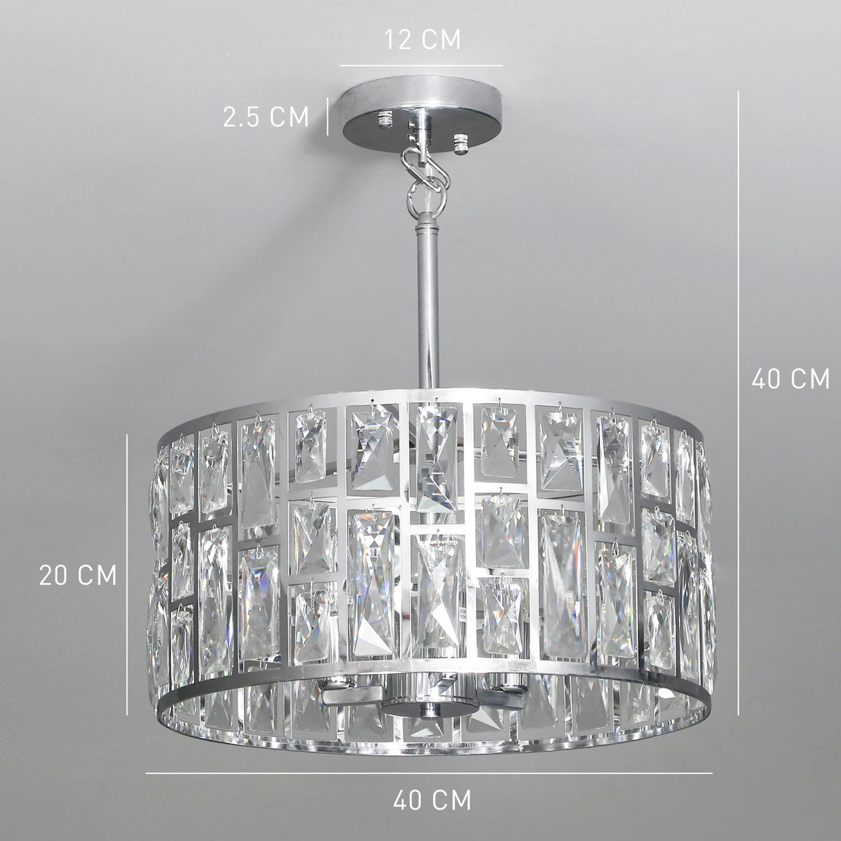 HOMCOM 72 Glass Crystallite Chandelier - Silver-Tone