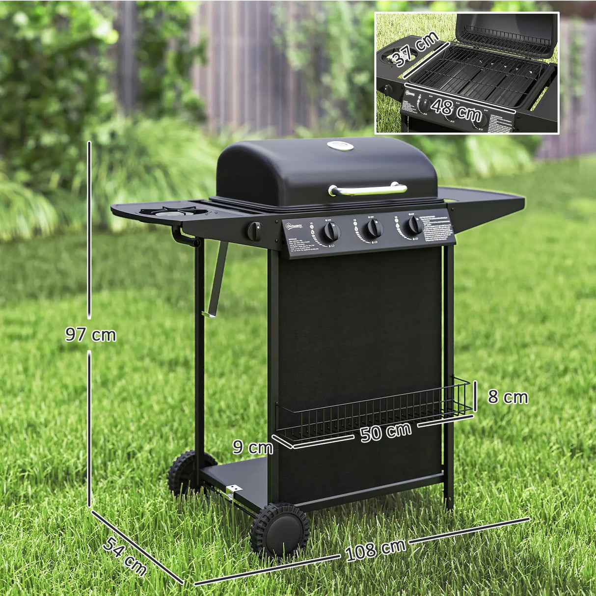 Outsunny Four Burner Gas Grill BBQ - Black