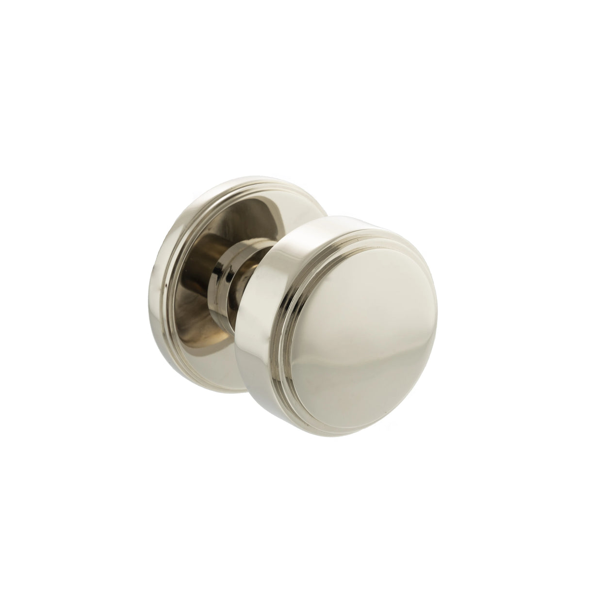 Millhouse Brass Boulton Brass Stepped Mortice Knob on Concealed Fix Rose - Polished Nickel - Set