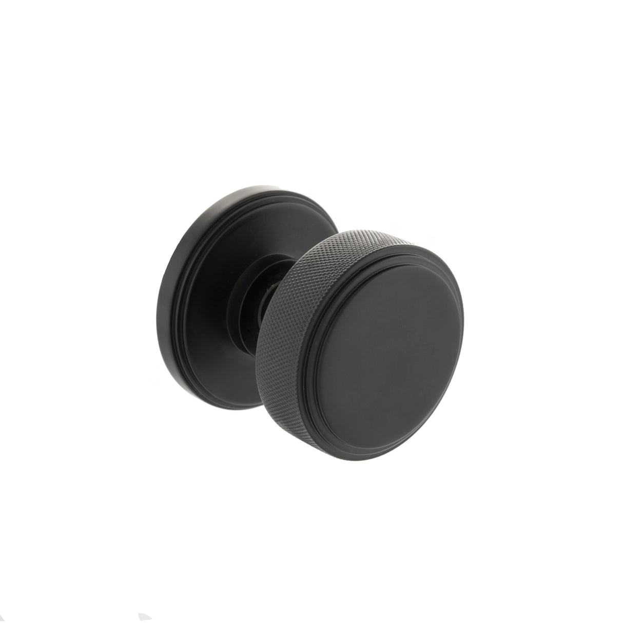 Millhouse Brass Harrison Brass Knurled Mortice Knob on Concealed Fix Rose - Matt Black - Set