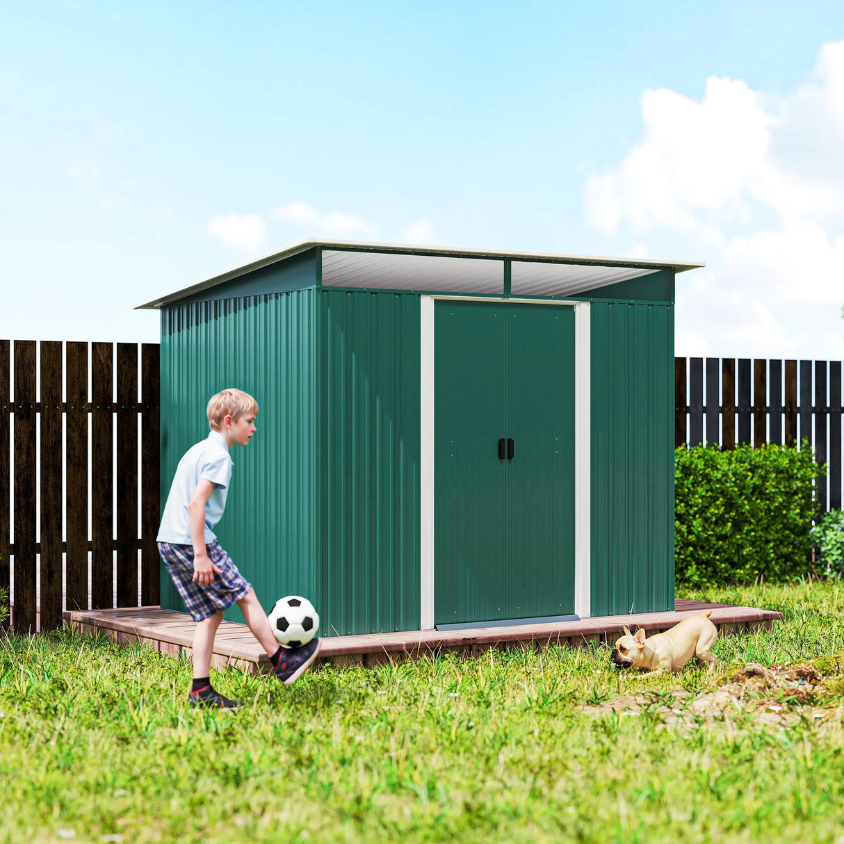 Outsunny 8.5 x 6ft Metal Shed with Lightsky Panels, Garden Storage Tool House with Double Doors for Garden, Patio and Lawn, Green