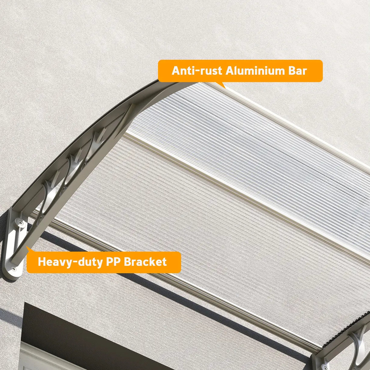 Outsunny Front Door Canopy Outdoor Awning Aluminium Rigid Plastic Polycarbonate Rain Shelter UV Water Rain Resistant 100 x 75cm Clear