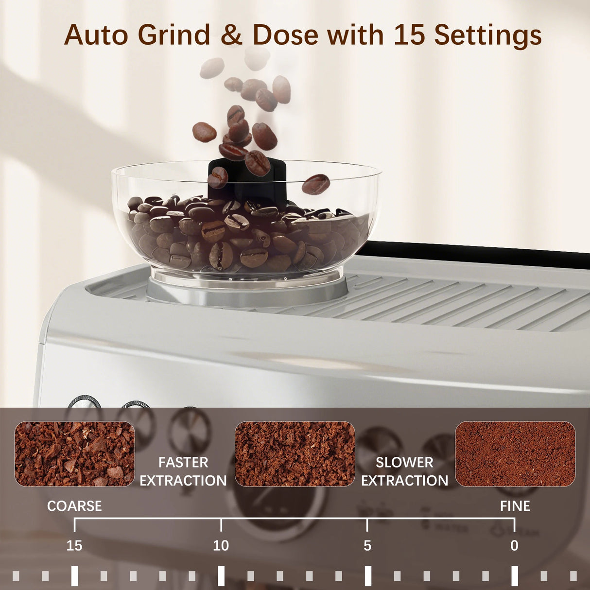 HOMCOM 15 Bar Coffee Machine, with Adjustable Grind, Steamer and Accessories - Silver Colour