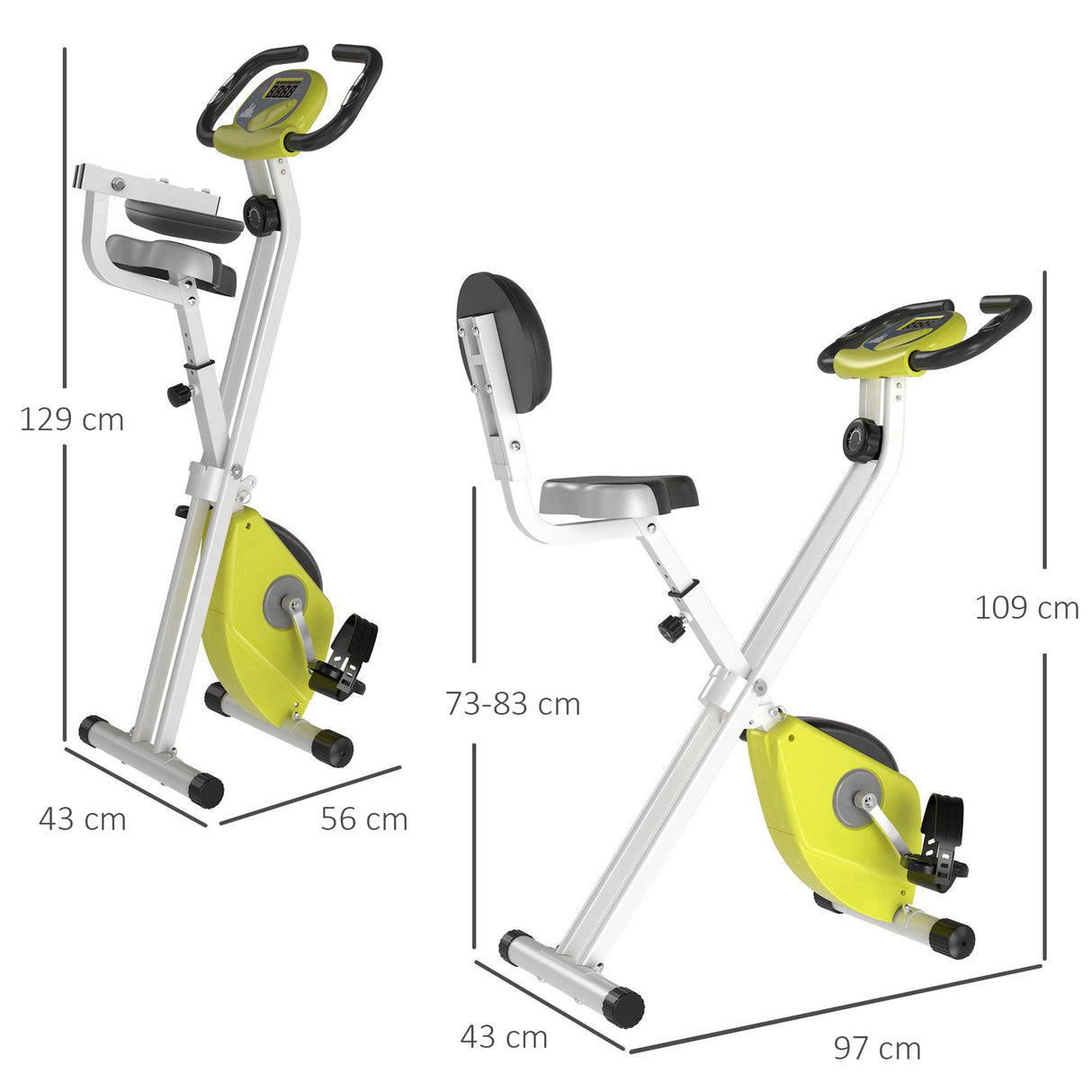 HOMCOM Folding Exercise Bike, Fitness Bicycle Indoor Trainer, 8-Level Magnetic Resistance Adjustable, with LCD Monitor, Pulse Sensor, Yellow