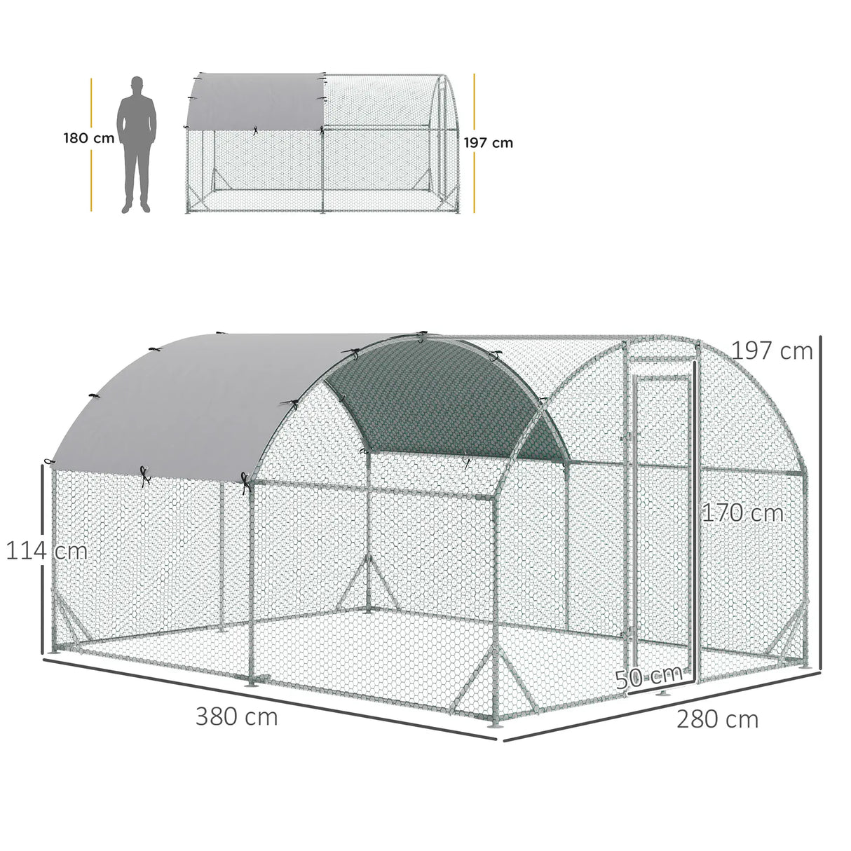 PawHut Walk In Chicken Run Galvanised Chicken Coop Hen Poultry House Cage Pet Playpen Garden with Water-Resist Cover, 2.8 x 3.8 x 2m