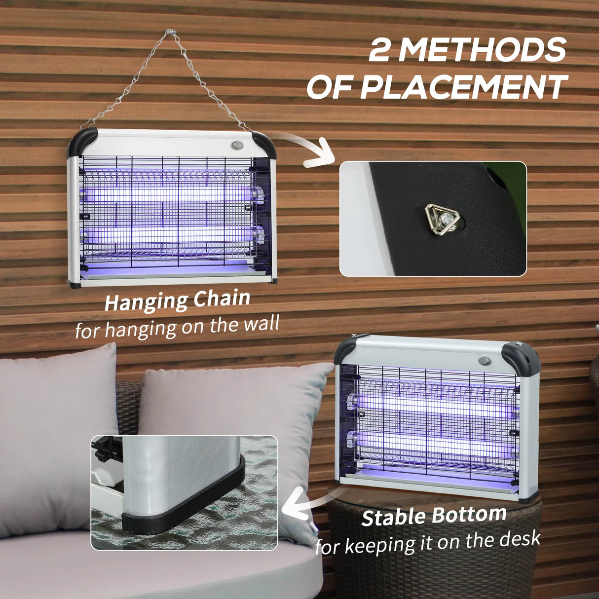 Outsunny Electric Fly Zapper, 20W Electric Fly Killer, Wall Hanging Bug Zapper Indoor & Outdoor Attracting Insect Mosquito Killer, Silver Tone