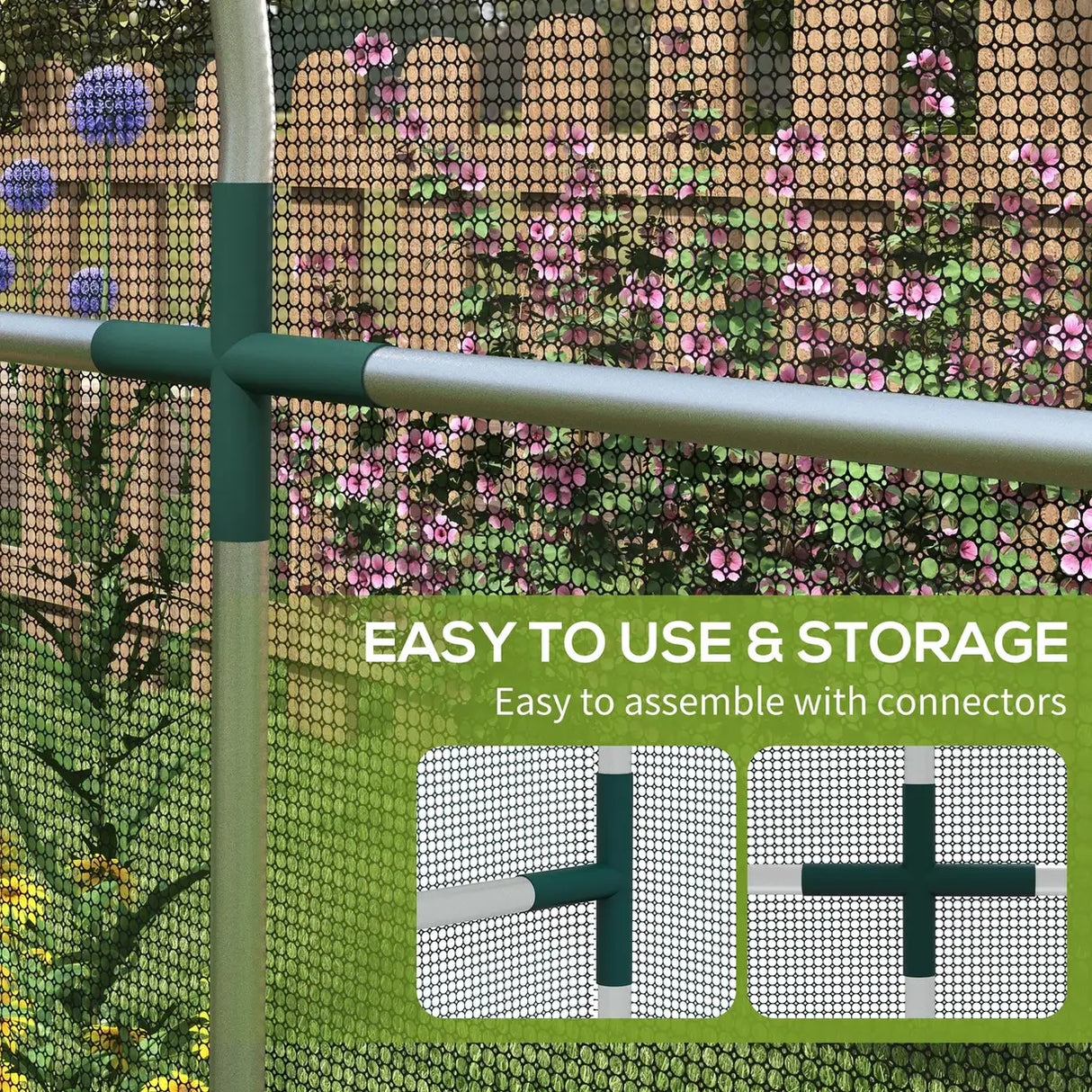 Outsunny 360 x 120cm Galvanised Steel Fruit Cage, Plant Protection Tent with Zipped Door, Black