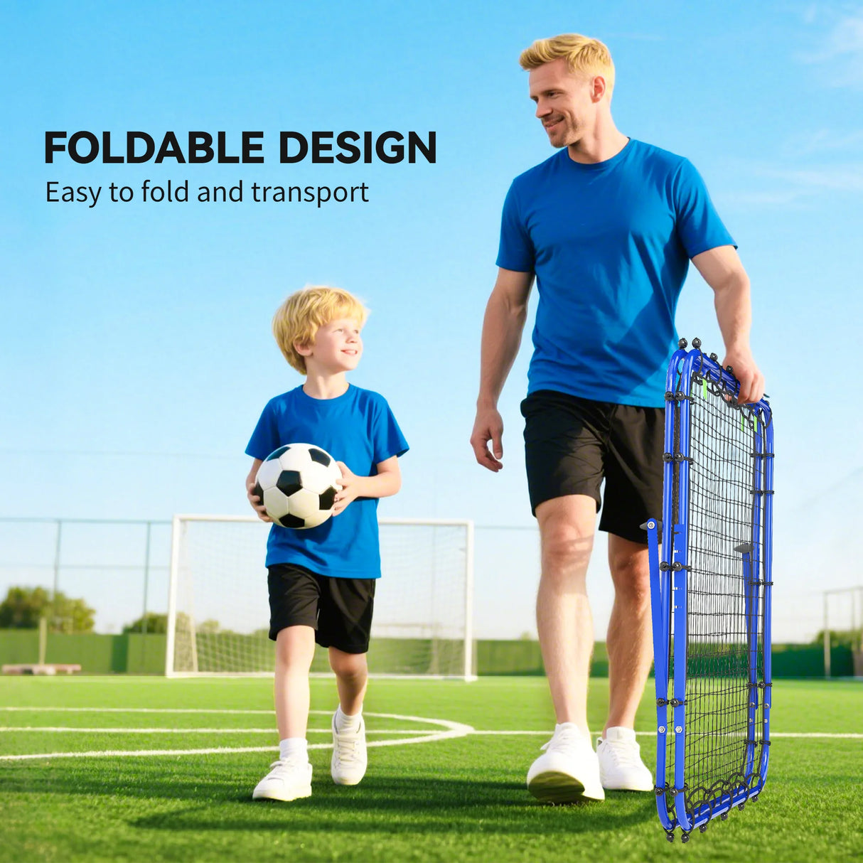 HOMCOM Double Sided Football Rebounder Net, Football Rebound Goal with Five Adjustable Angles, Blue