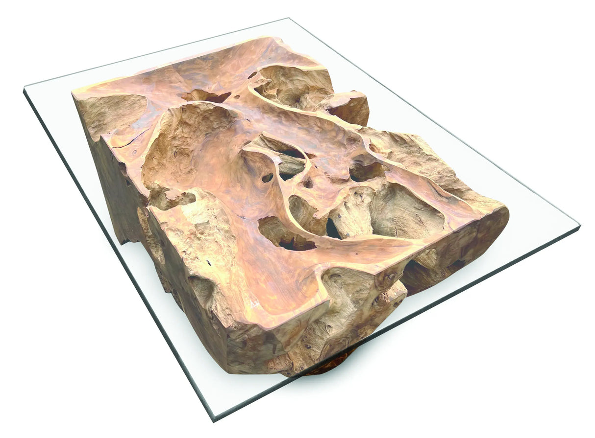 Root Rect. Lombok coffee table with 100x70 cm glass