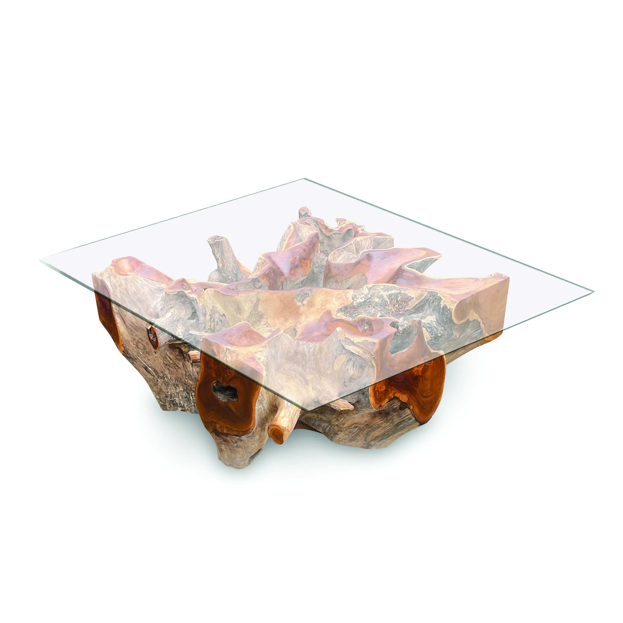 Root Square Lombok Coffee Table Small with 90x90 cm glass