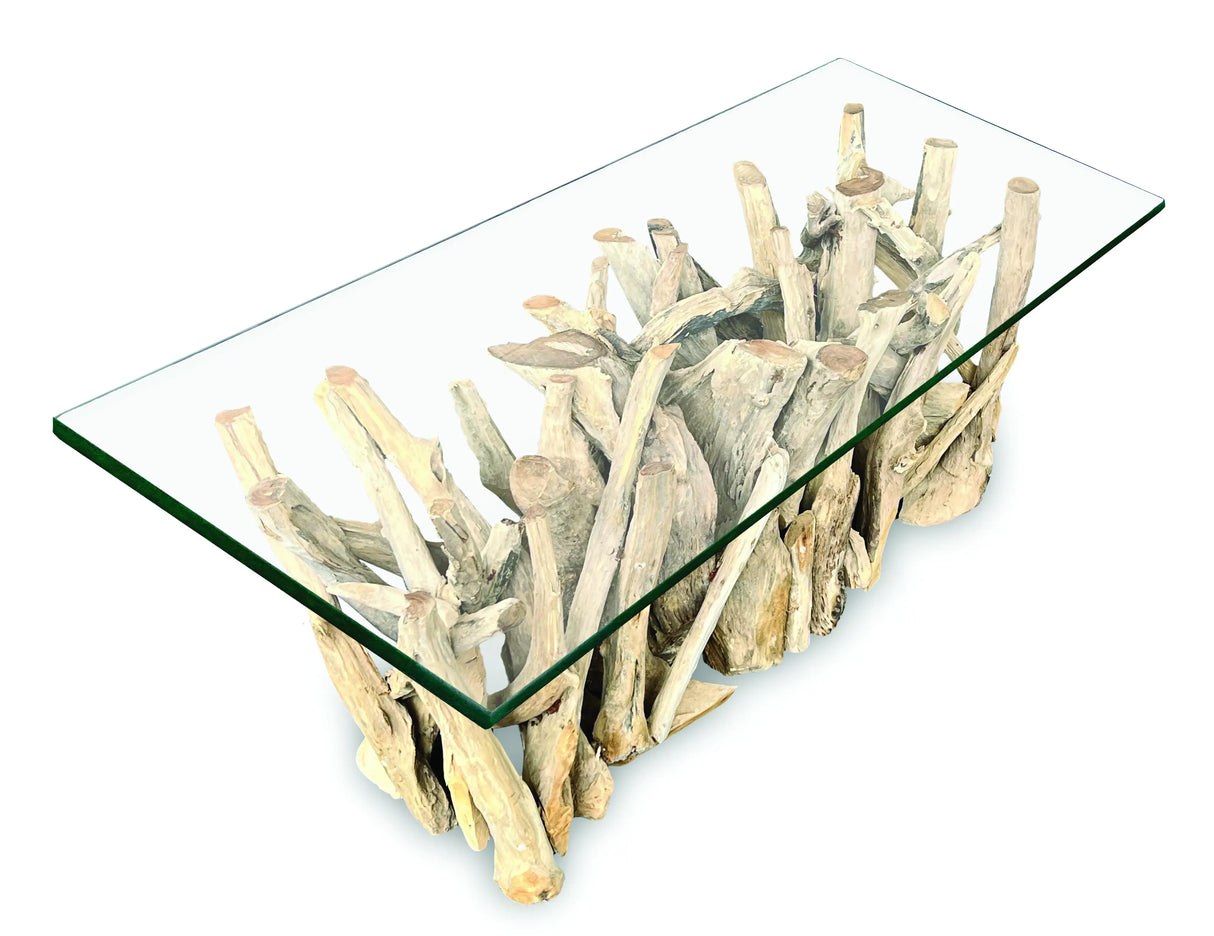 Driftwood Coffee Table with 120x60 cm Glass