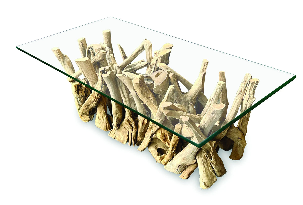 Driftwood Coffee Table with 120x60 cm Glass