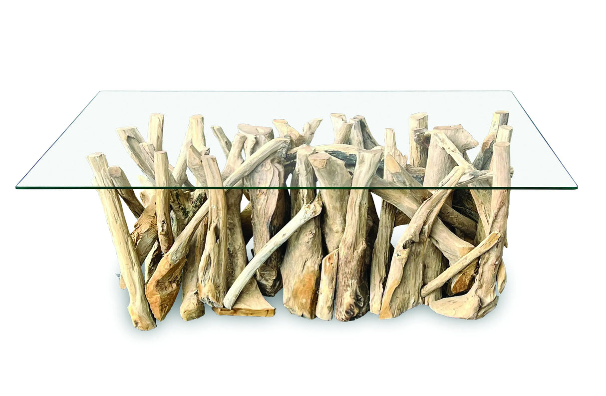 Driftwood Coffee Table with 120x60 cm Glass