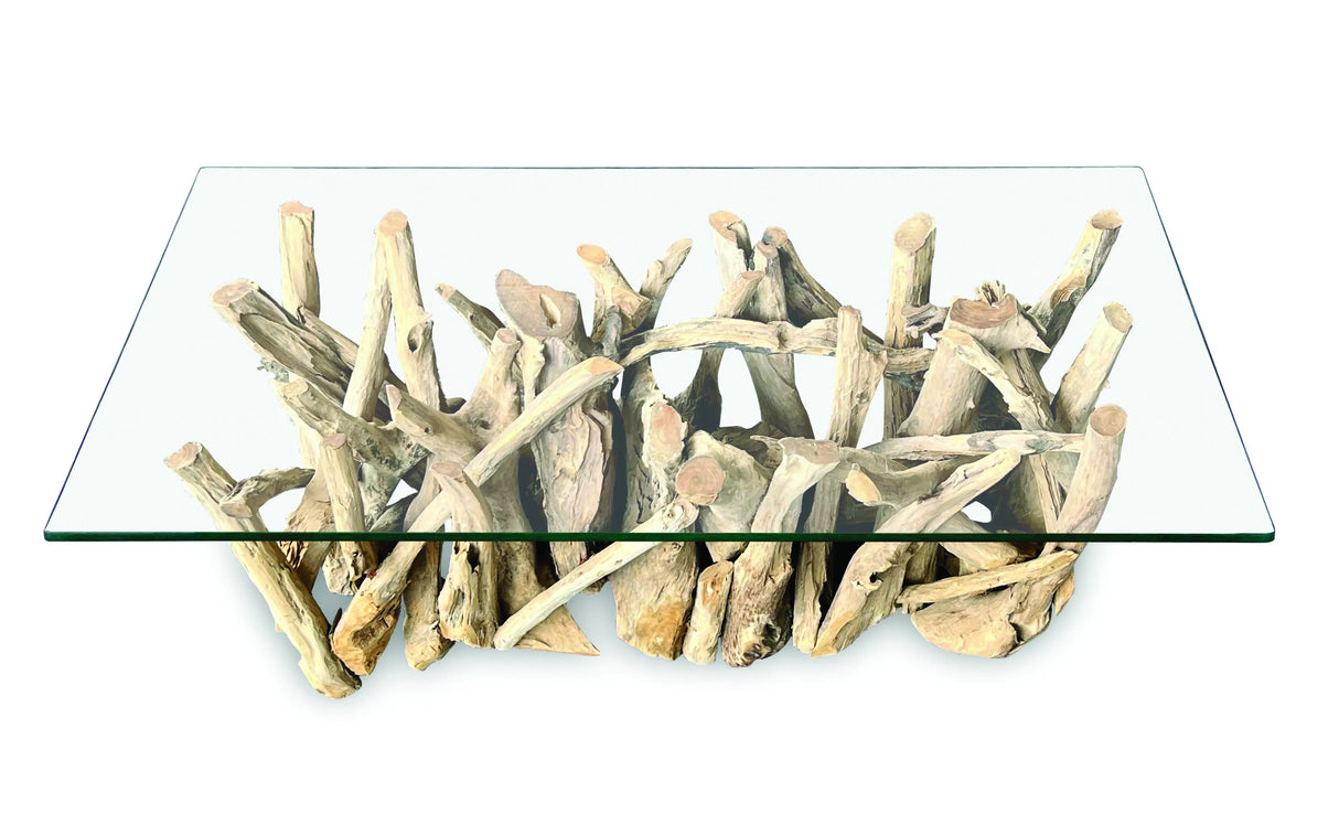 Driftwood Coffee Table with 120x60 cm Glass