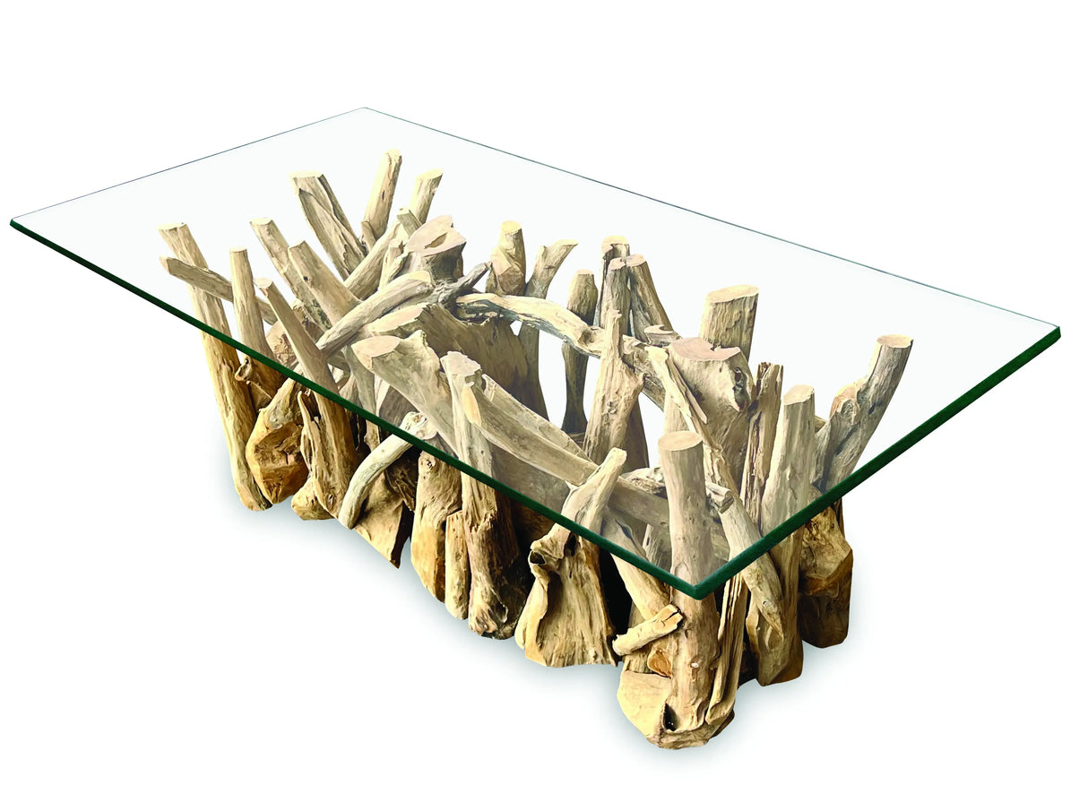 Driftwood Coffee Table with 120x60 cm Glass