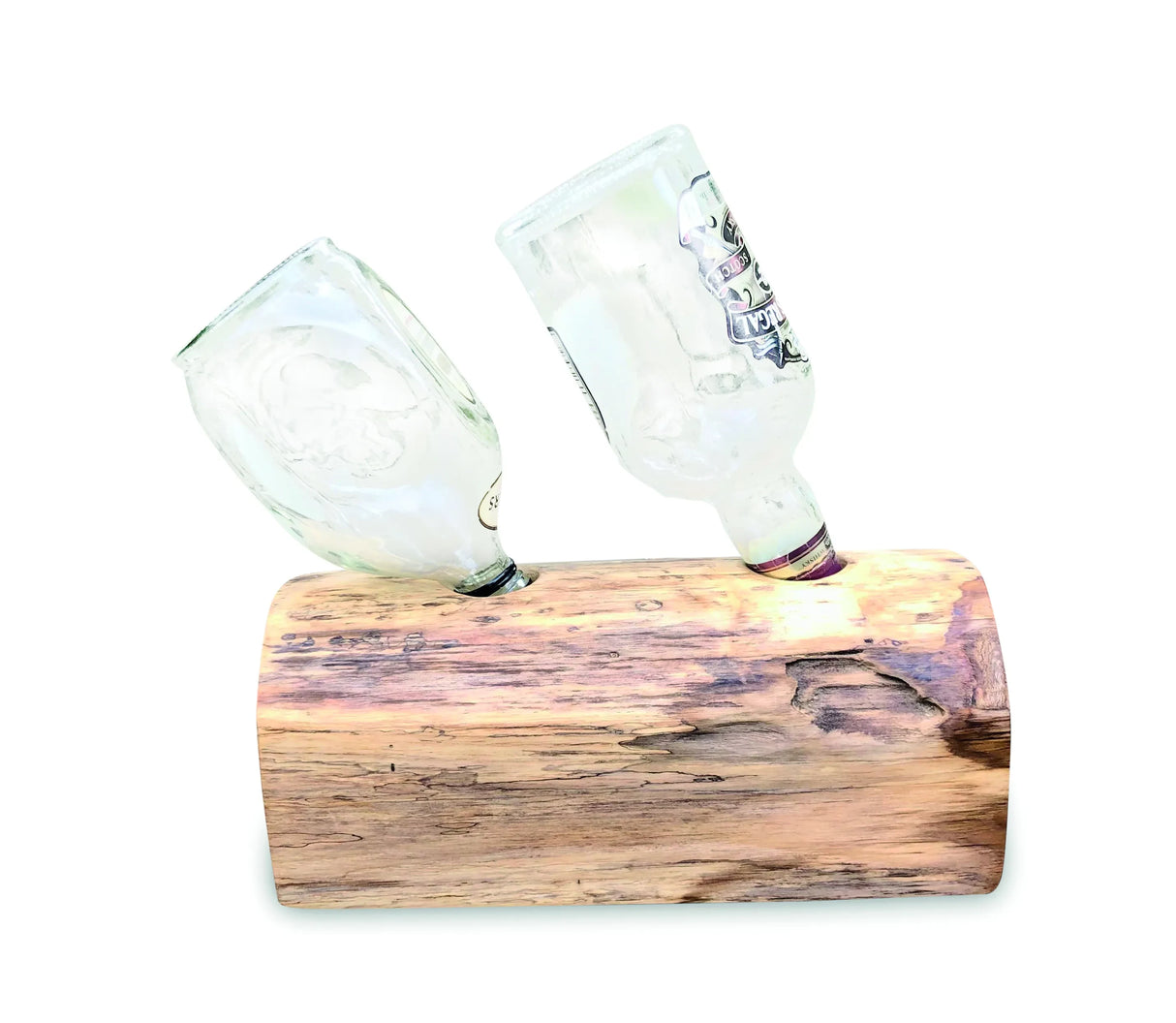 Teak Log Table Wine Holder 2 Bottles