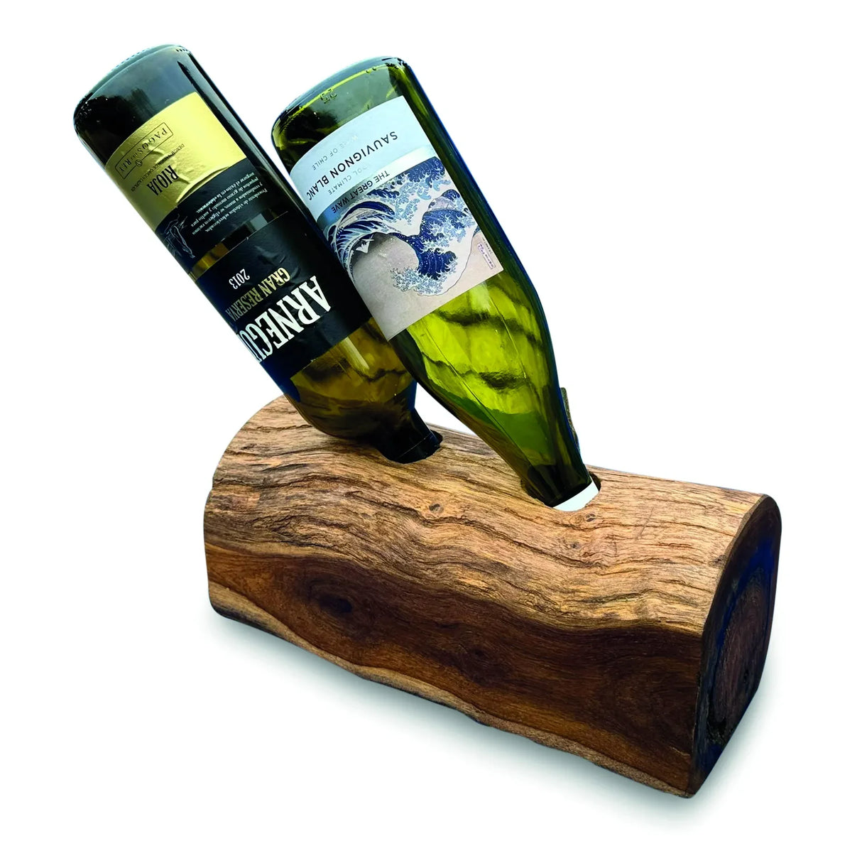 Teak Log Table Wine Holder 2 Bottles