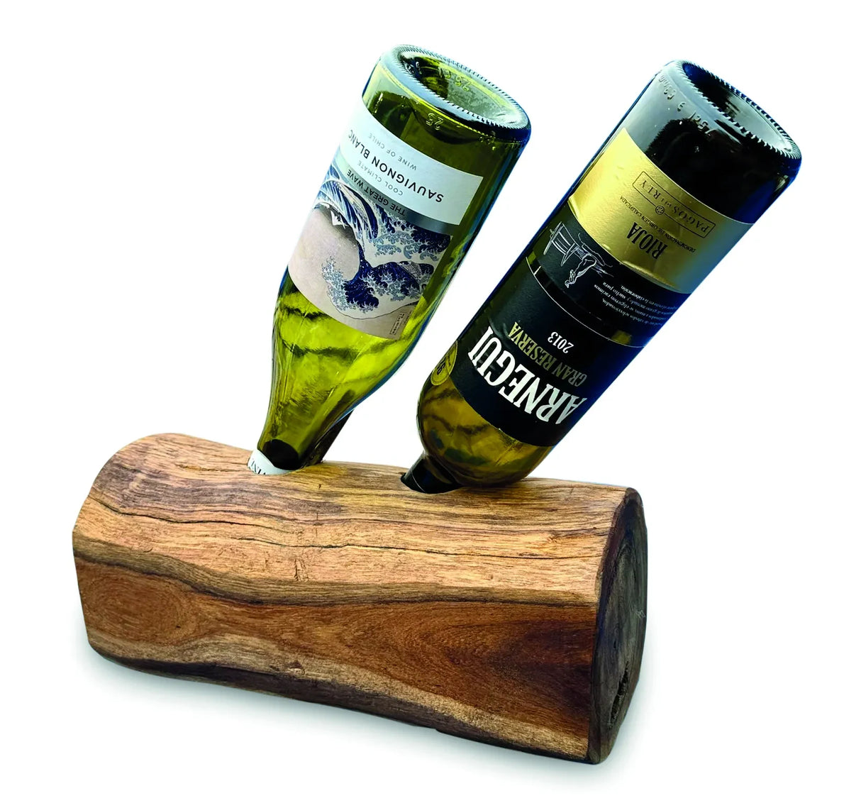 Teak Log Table Wine Holder 2 Bottles