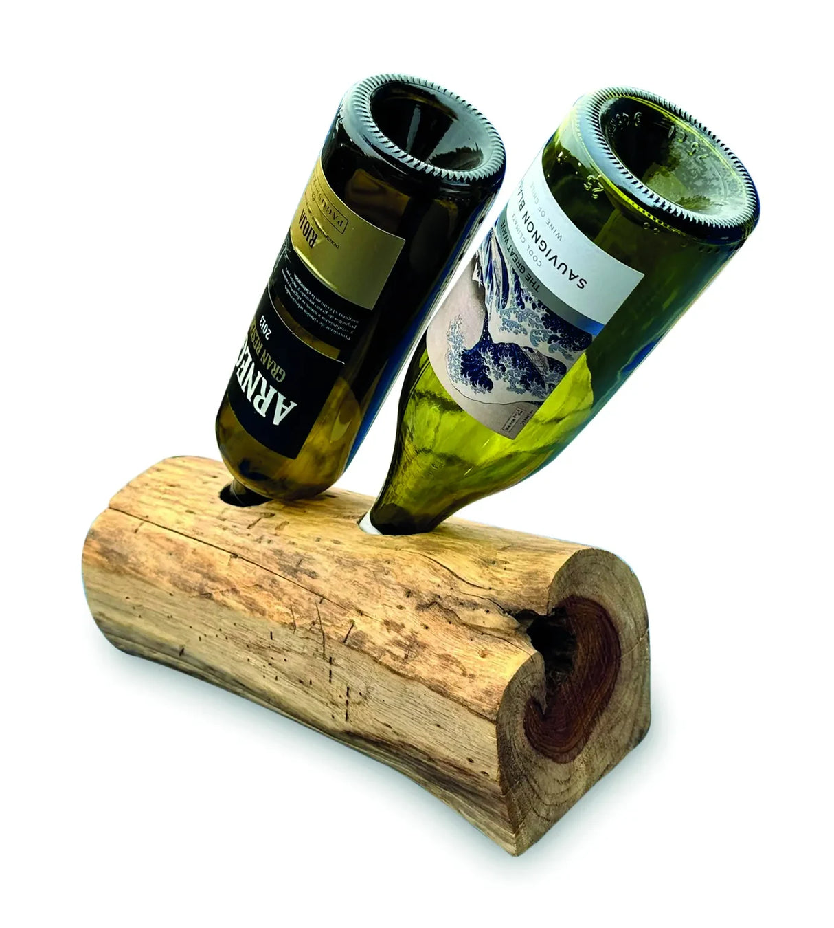 Teak Log Table Wine Holder 2 Bottles