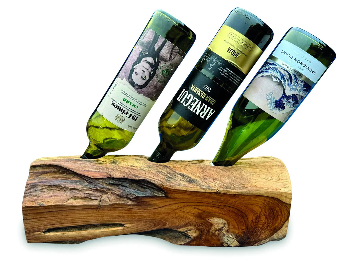 Teak Log Table Wine Holder 3 Bottles