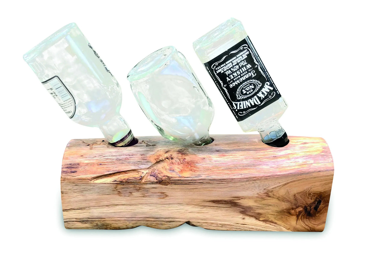 Teak Log Table Wine Holder 3 Bottles
