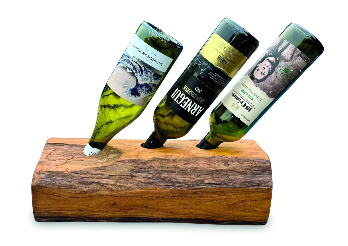Teak Log Table Wine Holder 3 Bottles
