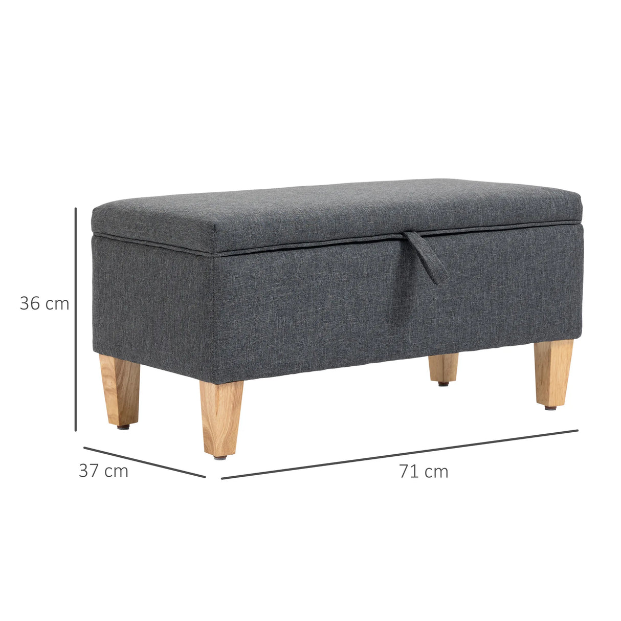 HOMCOM 30L Linen Storage Ottoman Padded Footstool with Rubberwood Legs for Storage Box, Bed End, Shoe Bench, Seating, Dark Grey