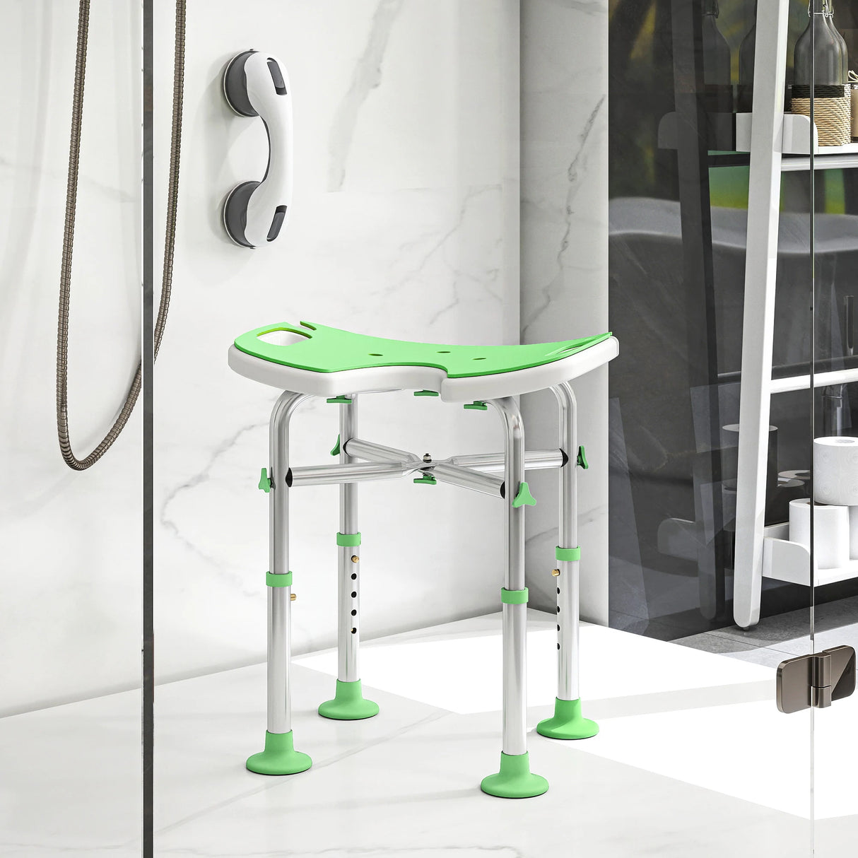 HOMCOM 39-51.5cm 'U' Seat Padded Shower Stool - Green