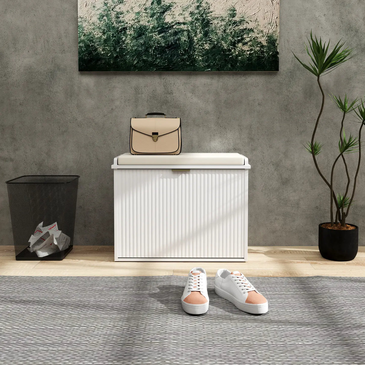 HOMCOM Elegant Six Shoe Bench, with Top Seat - White