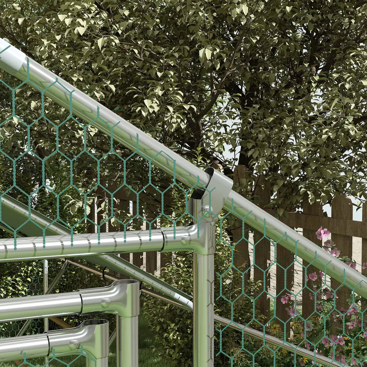 PawHut Walk-in Chicken Run w/ Cover, Feeding Door, Hanging Feeder, Perch, for 12-18 Poultry