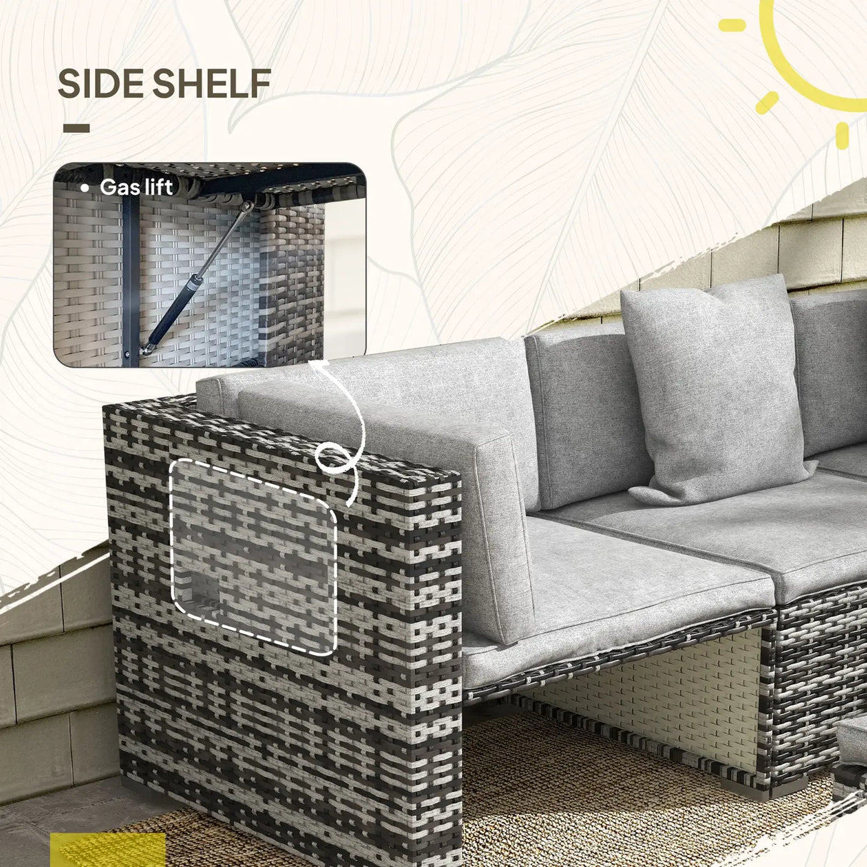 Outsunny Seven-Piece Rattan Patio Furniture Set, with Cushions - Grey