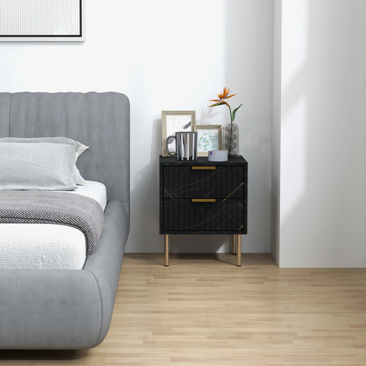 HOMCOM Elegant Two-Drawer Bedside Table - Black