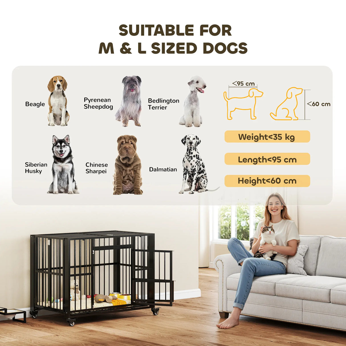 PawHut 43" Heavy Duty Dog Crate, Foldable Dog Cage, with Openable Top, Locks, Removable Tray, Wheels - Black