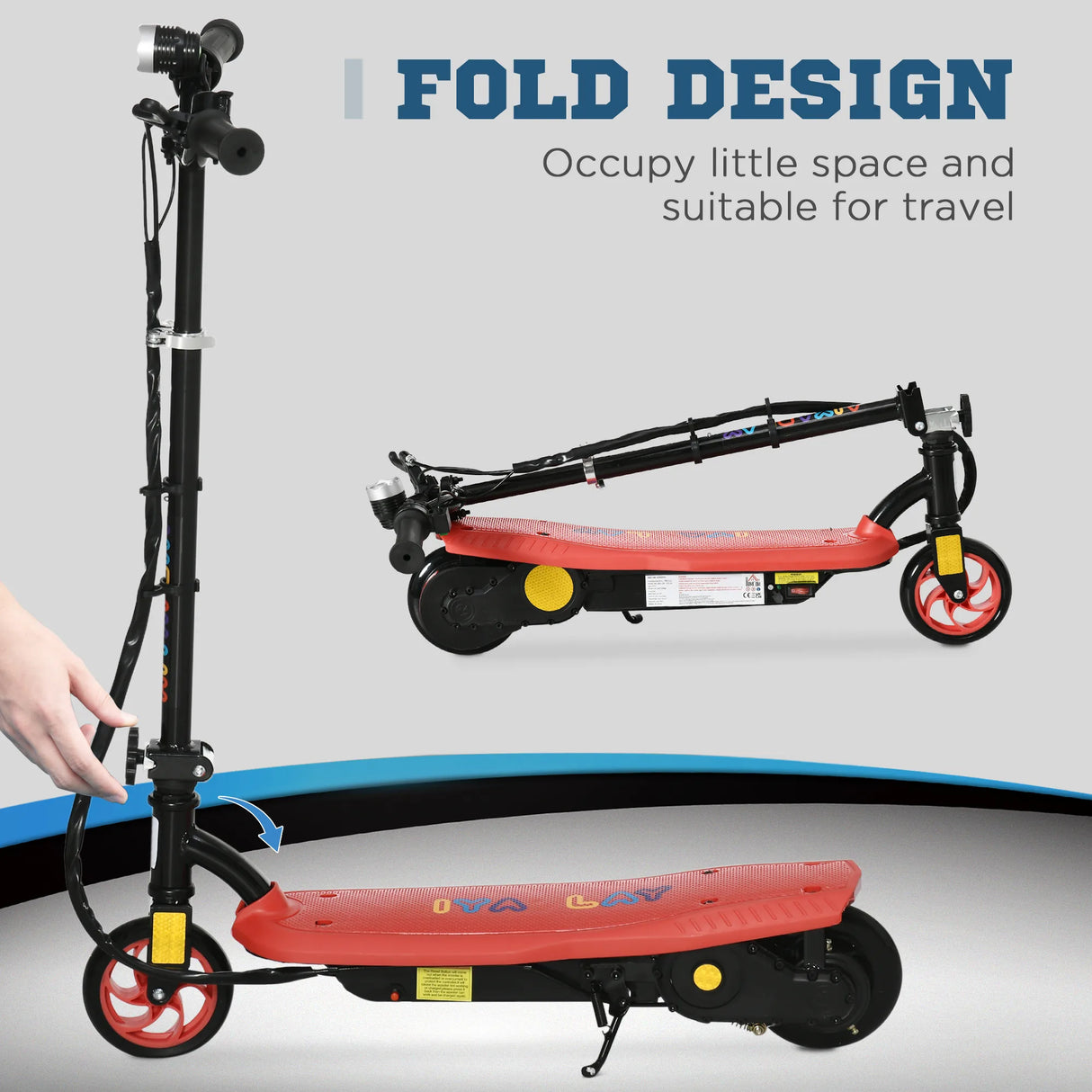 HOMCOM Foldable Electric Scooter, with LED Headlights, for Ages 7-14 Years, Red