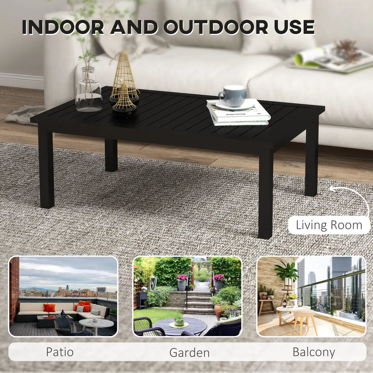 Outsunny 100cm x 60cm Aluminium Outdoor Coffee Table - Black