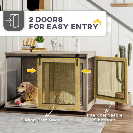 PawHut Dog Crate Furniture with Sliding Door for XL Dogs, Brown