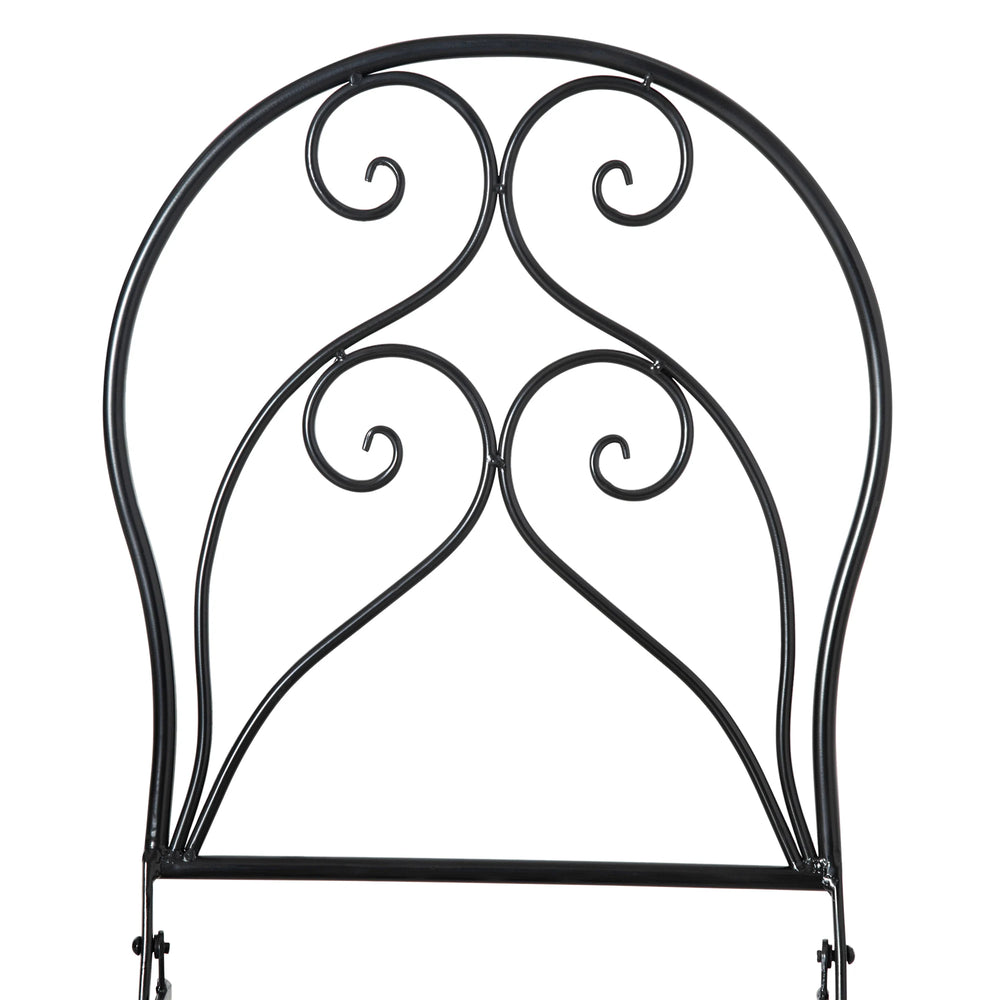 Outsunny 3 Pieces Garden Bistro Set with Coffee Table and 2 Folding Single Chairs, Mosaic Garden Table Top and Seats, Metal Frame, for Patio Balcony, Black