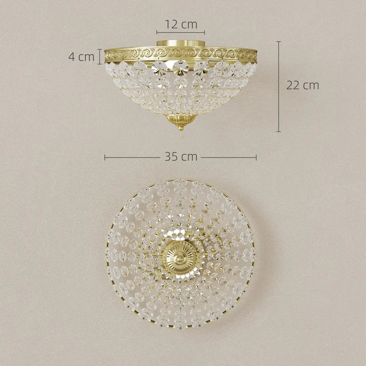 HOMCOM Crystal Chandelier Ceiling Light with 168 Octagonal Beads, Vintage 2-Light Flush Mount Ceiling Light for Living Room, Bedroom, Hallway, Dining Room, Gold Tone