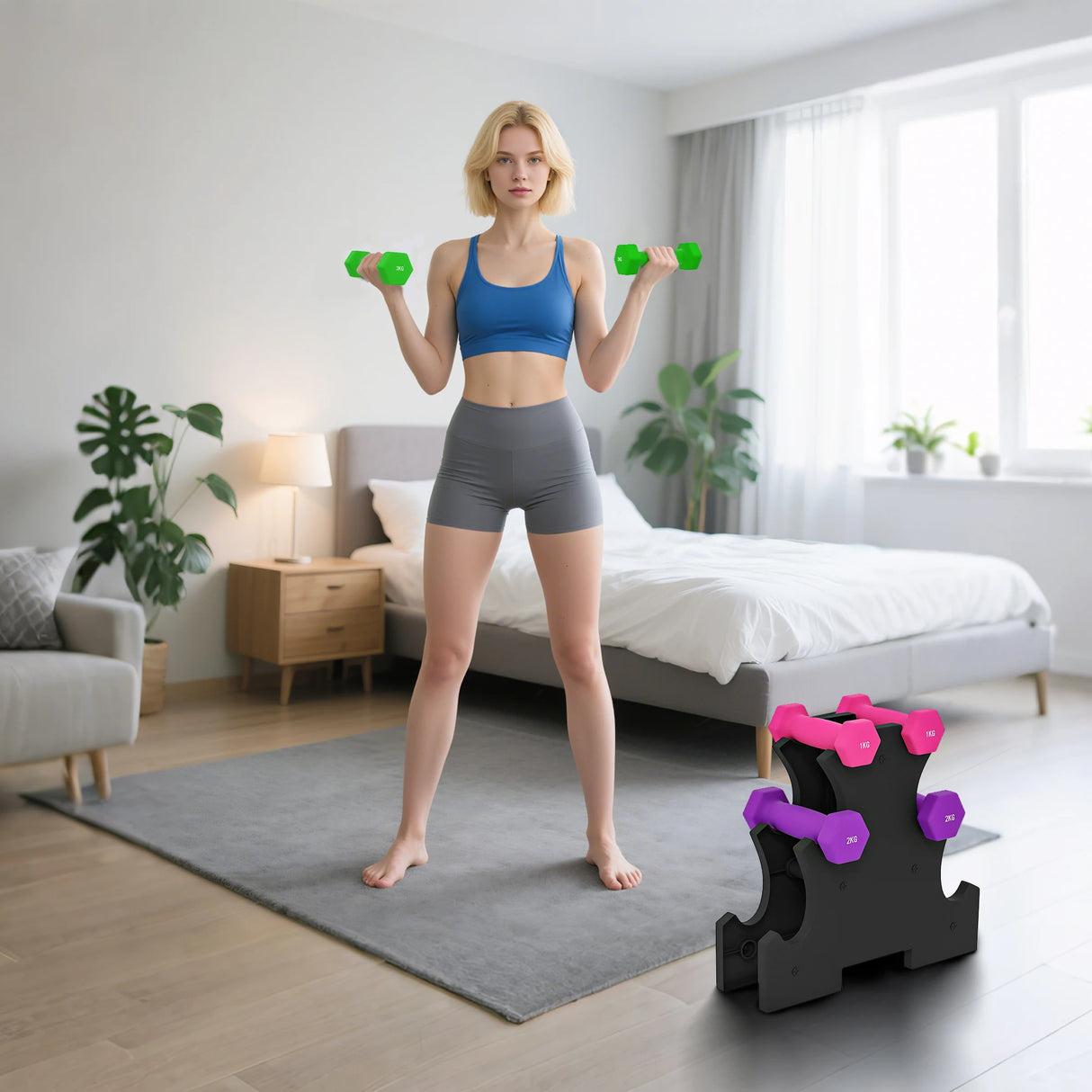 SPORTNOW 2 x 1kg, 2 x 2kg, 2 x 3kg Dumbbells Set with Dumbbell Rack, Hand Weights for Home Gym Training