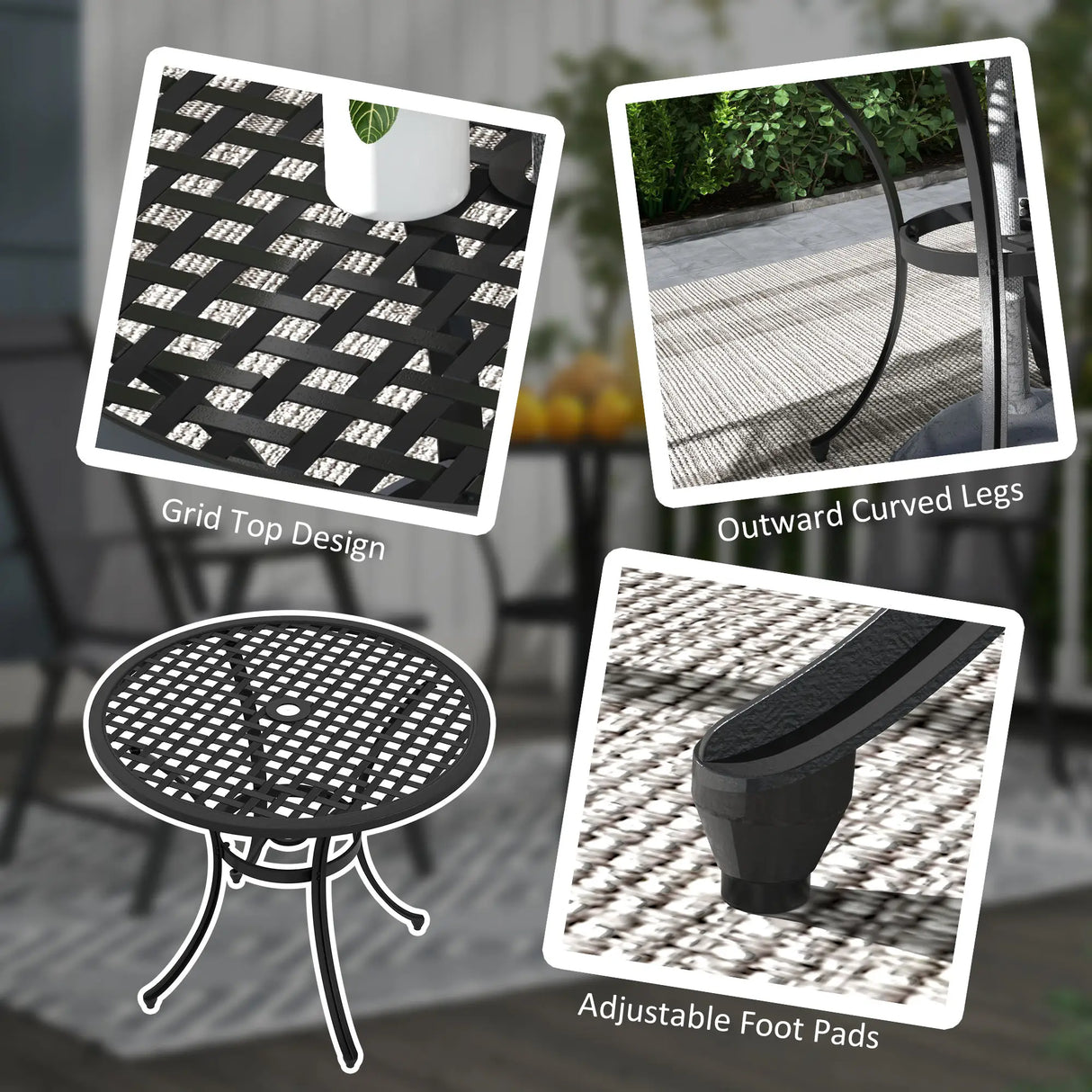 Outsunny Round Aluminium Table, with 50mm Parasol Hole