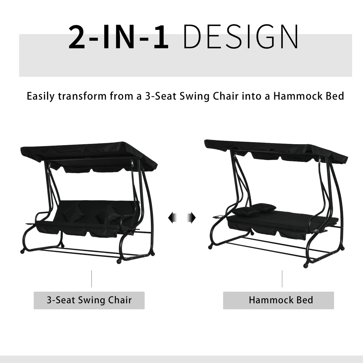 Outsunny Three-Seater Garden Swing Bed - Black