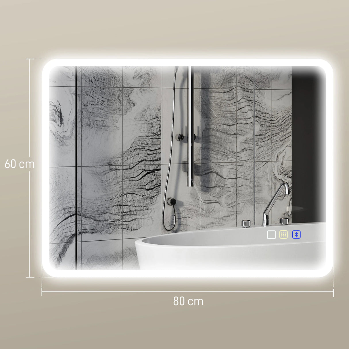 HOMCOM 80 x 60cm LED Bathroom Mirror, with Bluetooth - Silver Tone