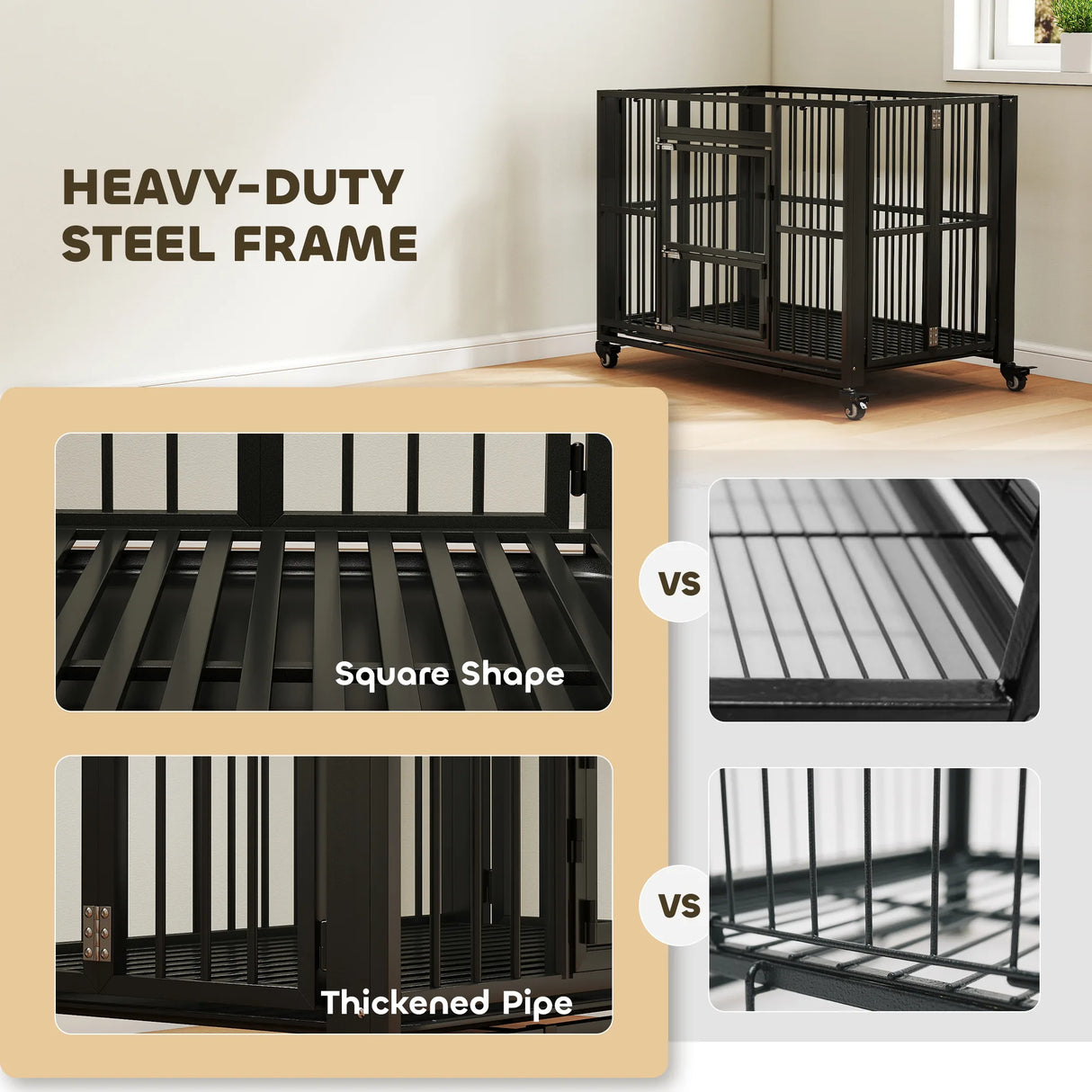 PawHut 43" Heavy Duty Dog Crate, Foldable Dog Cage, with Openable Top, Locks, Removable Tray, Wheels - Black